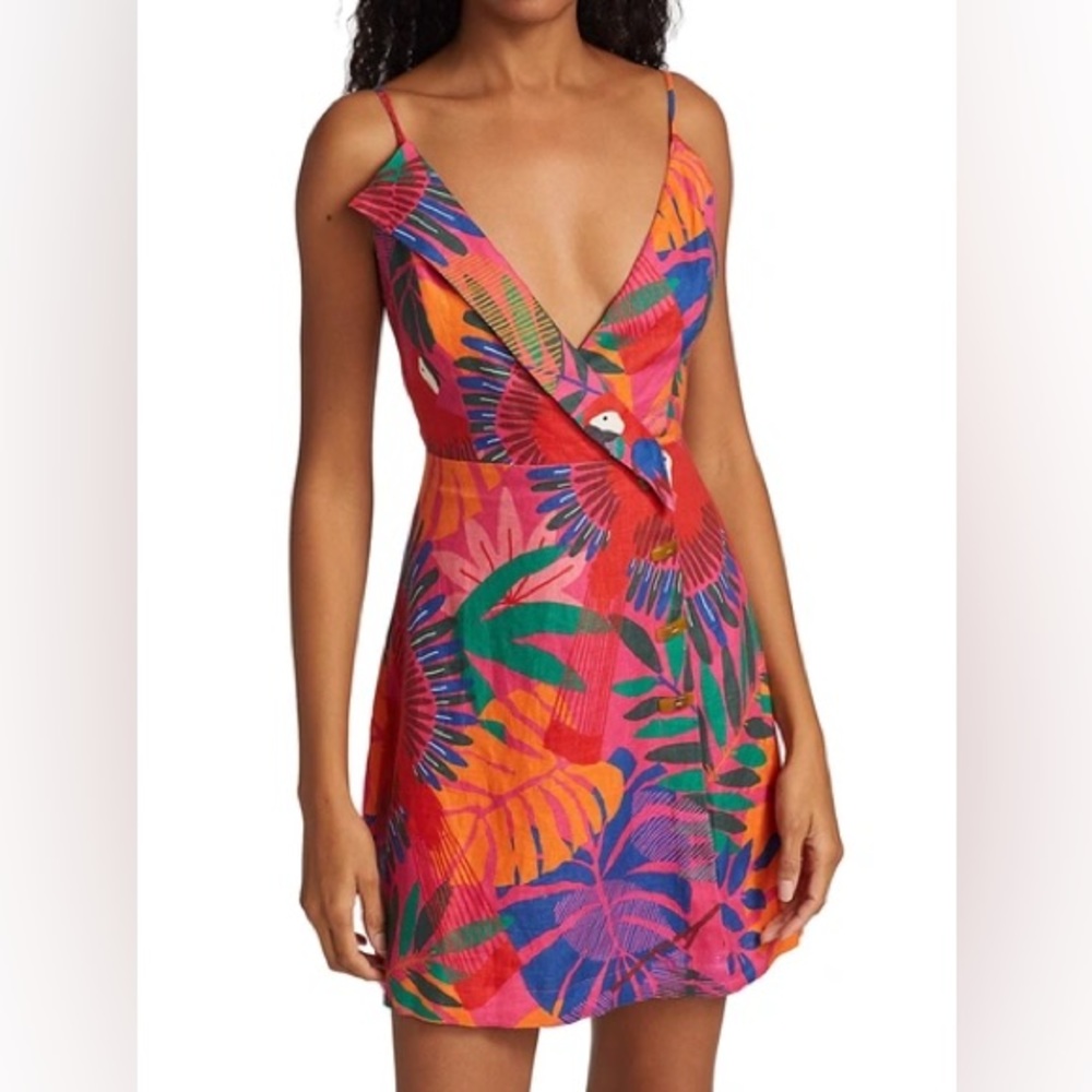 NWOT Farm Rio Macaw Side Buttons Mini Dress Size Medium